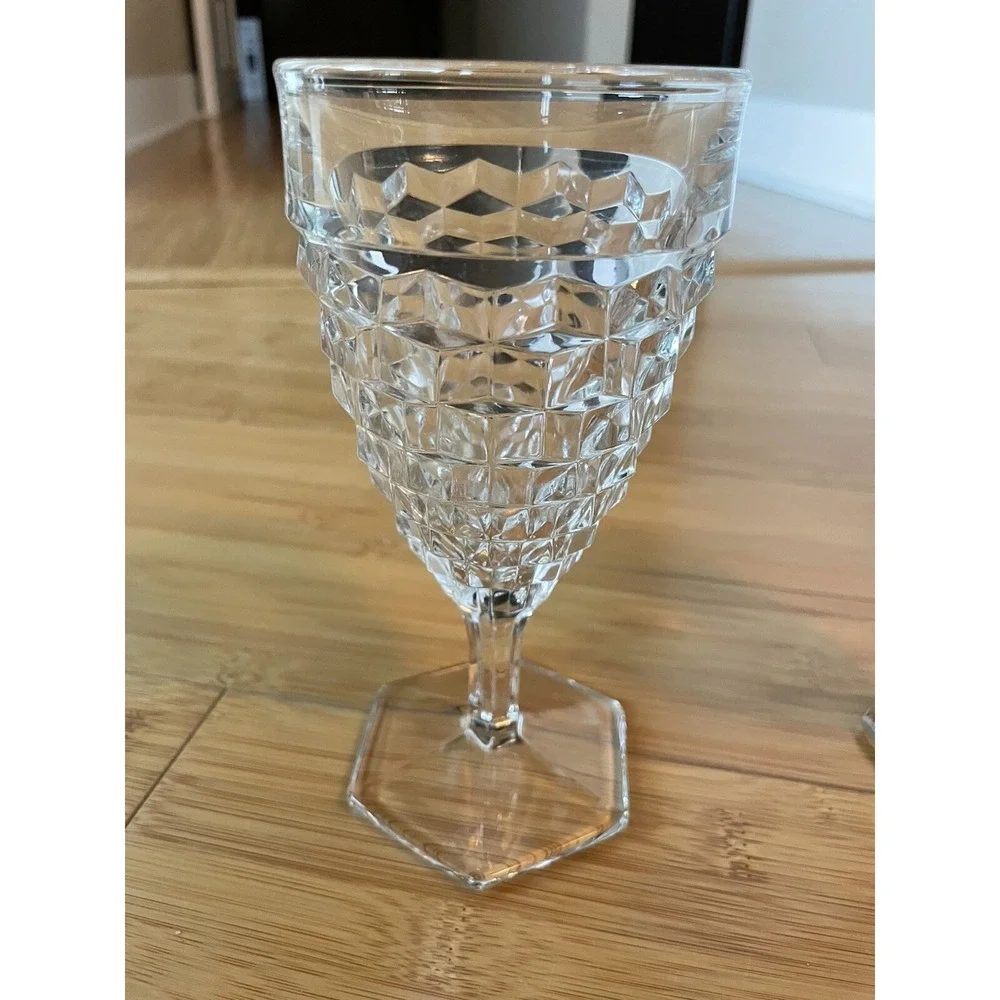 Set of 2 Vintage Fostoria‎ American Water Goblets Clear Glasses Hex Foot 6-7/8